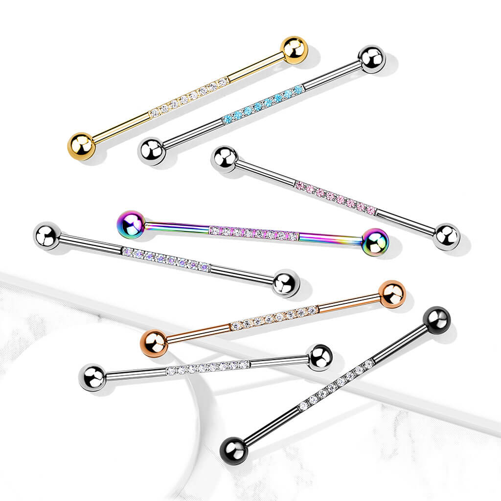 Barbell Industrial Sfere argento e barra con Zirconi