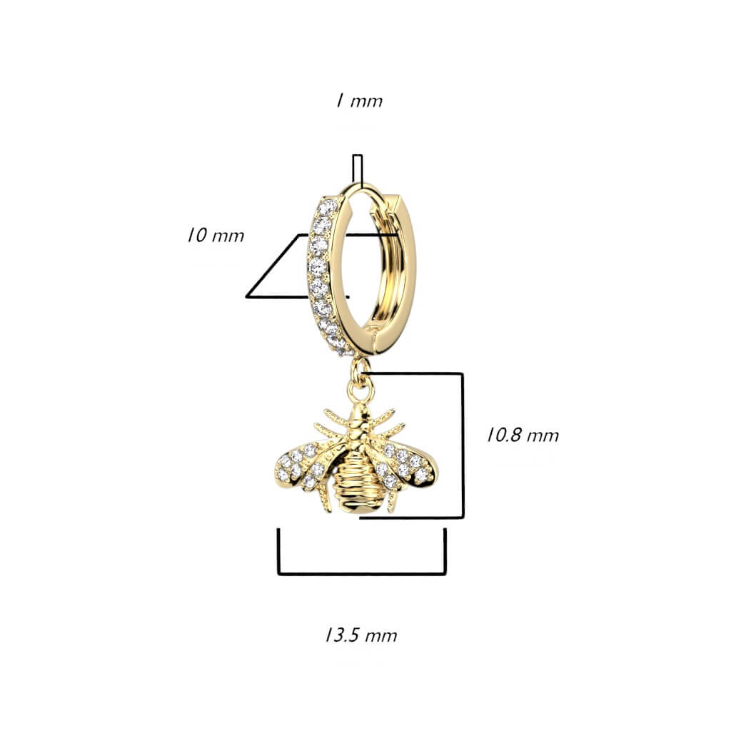 Boucle d'Oreille Pendentif Abeille Zircone Cliqueur