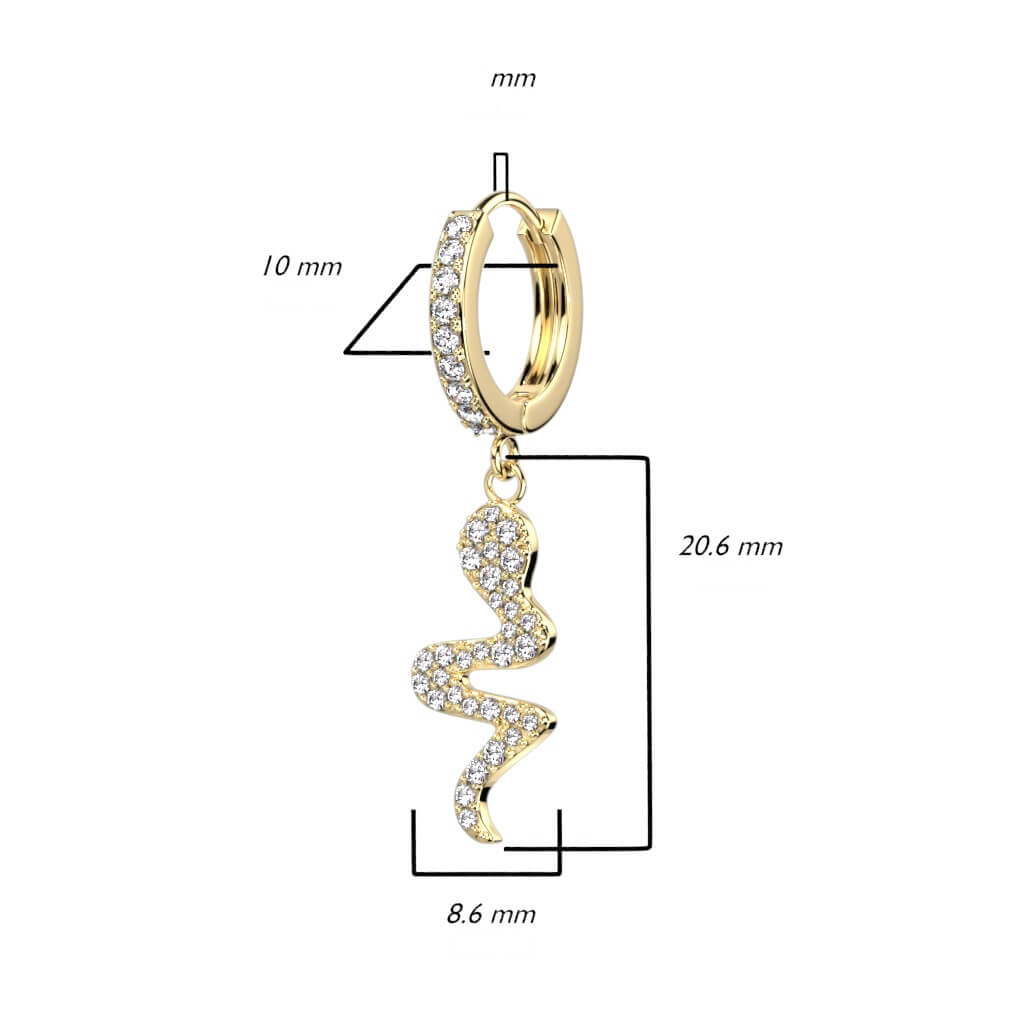 Boucle d'Oreille Pendentif Serpent Zircone Cliqueur