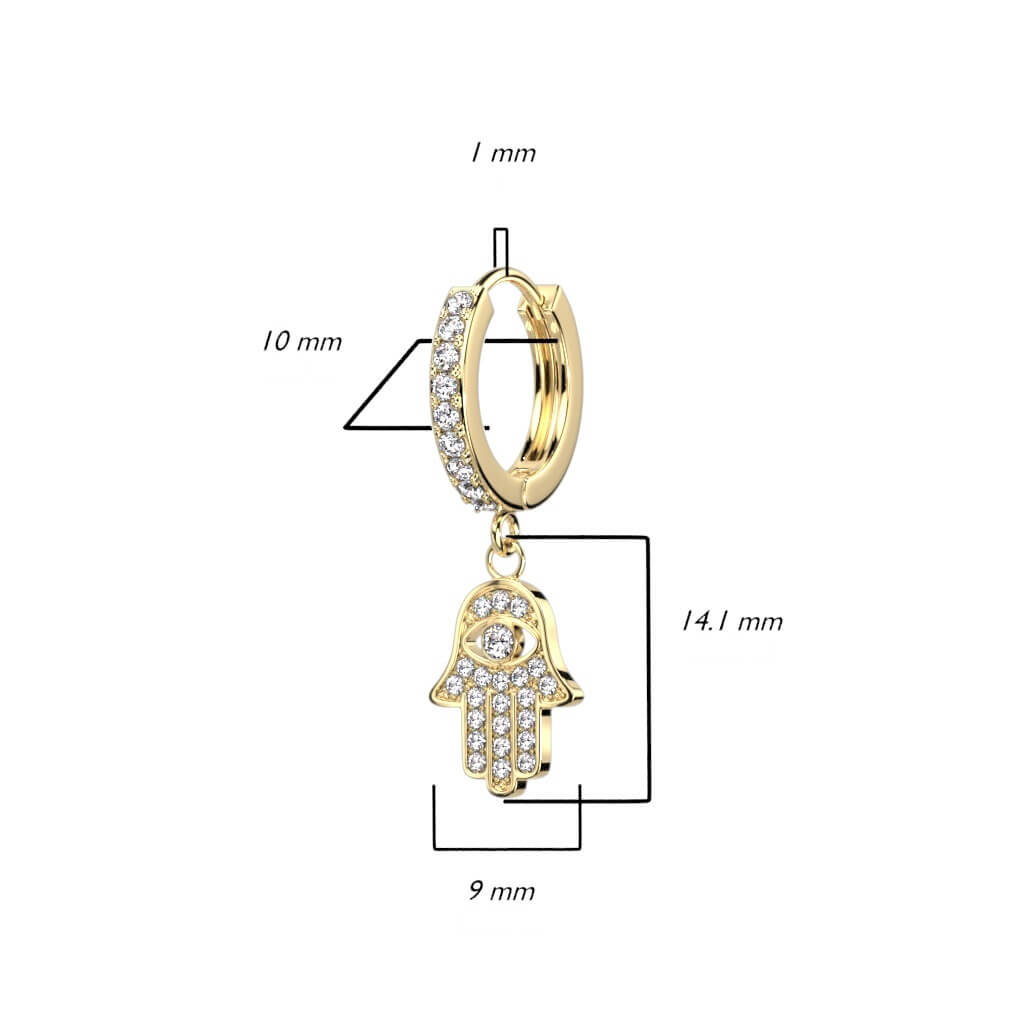 Boucle d'Oreille Pendentif Hamsa Zircone Cliqueur