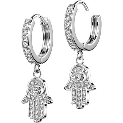 Boucle d'Oreille Pendentif Hamsa Zircone Cliqueur