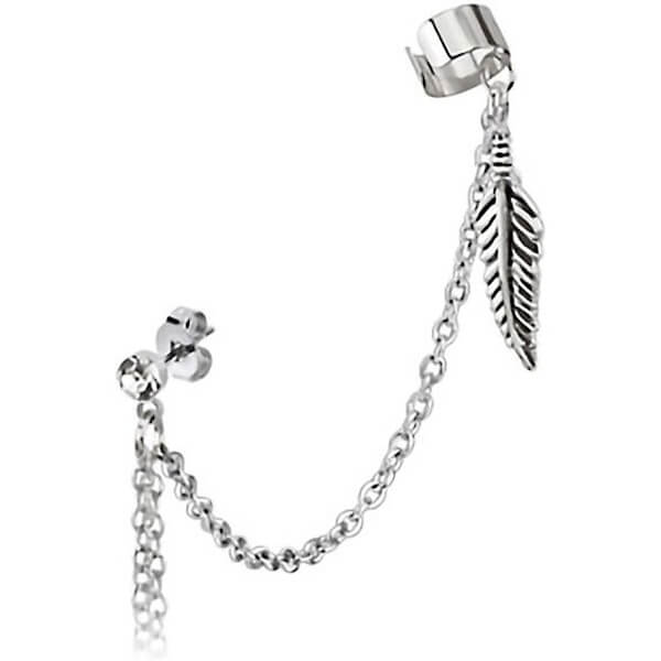 Ear Cuff in argento con pendente a forma di piuma