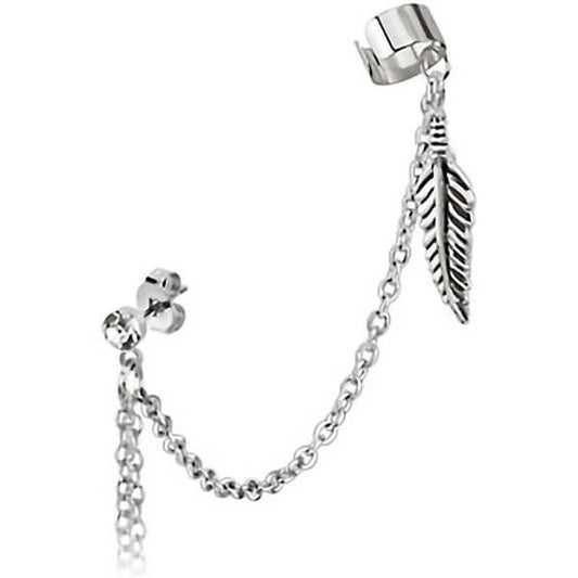 Ear Cuff Federn Kette beweglich Silber