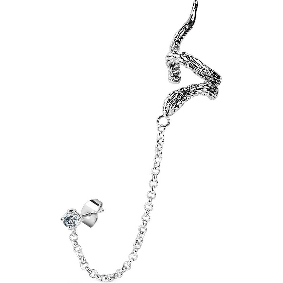 Ear Cuff d'argento con serpente e zirconi