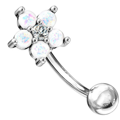 Eyebrow Piercing Flower Silver Zirconia