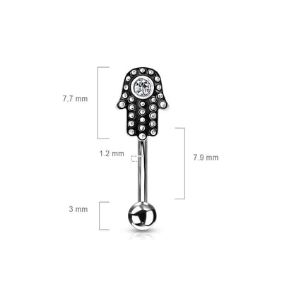 Piercing Sopracciglio Hamsa d´argento con zirconi