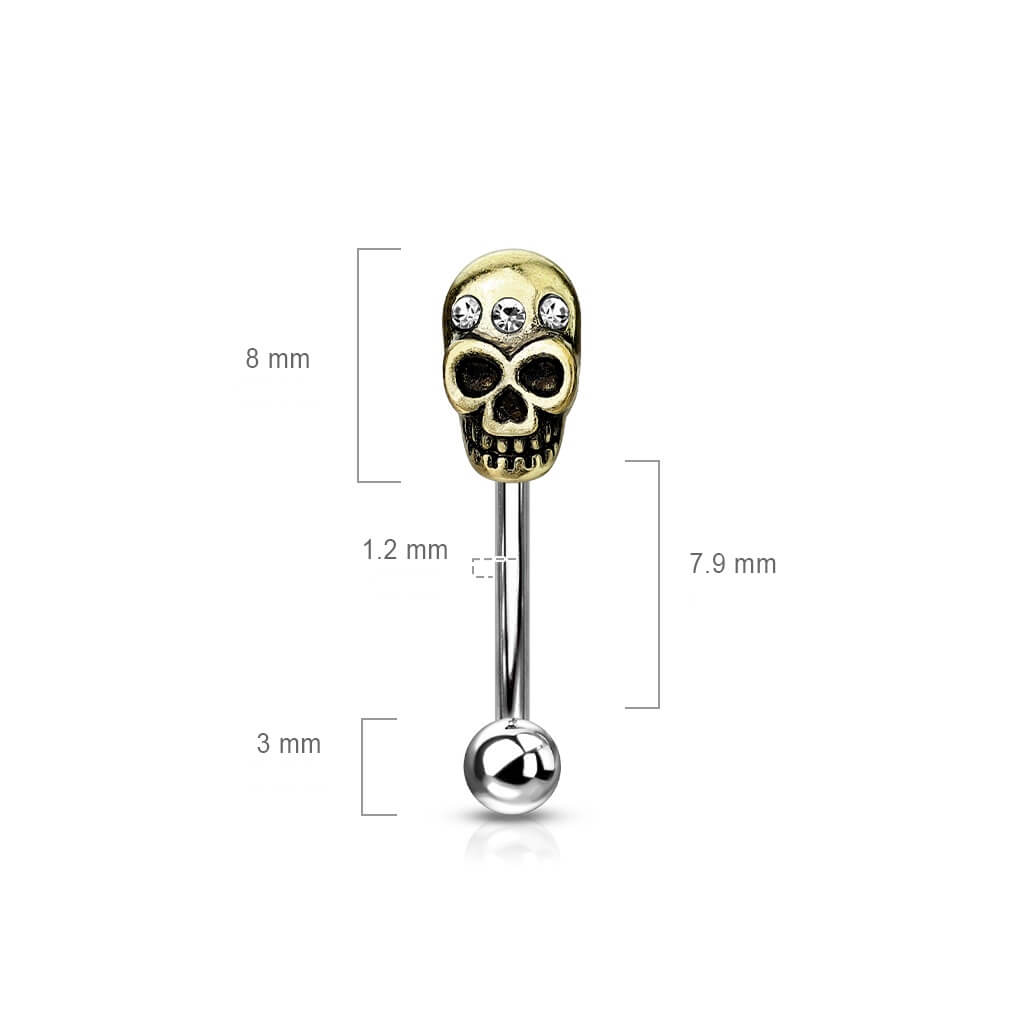 Eyebrow Piercing Skull Silver Gold Zirconia