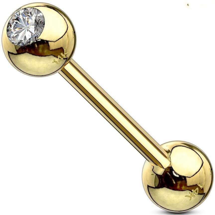 Solid Gold 14 Carat Barbell Ball Zirconia