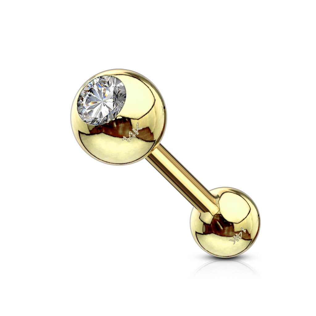 Solid Gold 14 Carat Barbell Ball Zirconia