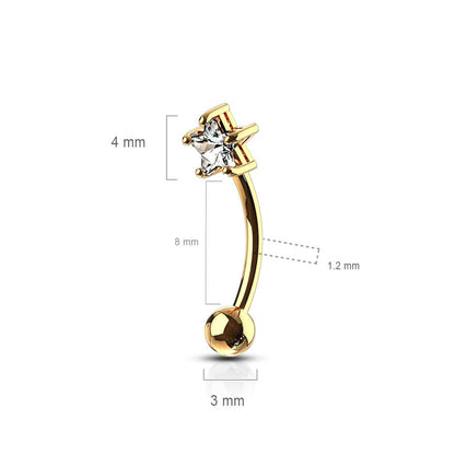 Oro 14 kt Piercing Sopracciglio Zircone a stella 