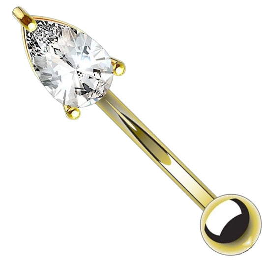 Solid Gold 14 Carat Eyebrow Piercing Tear Drop Zirconia