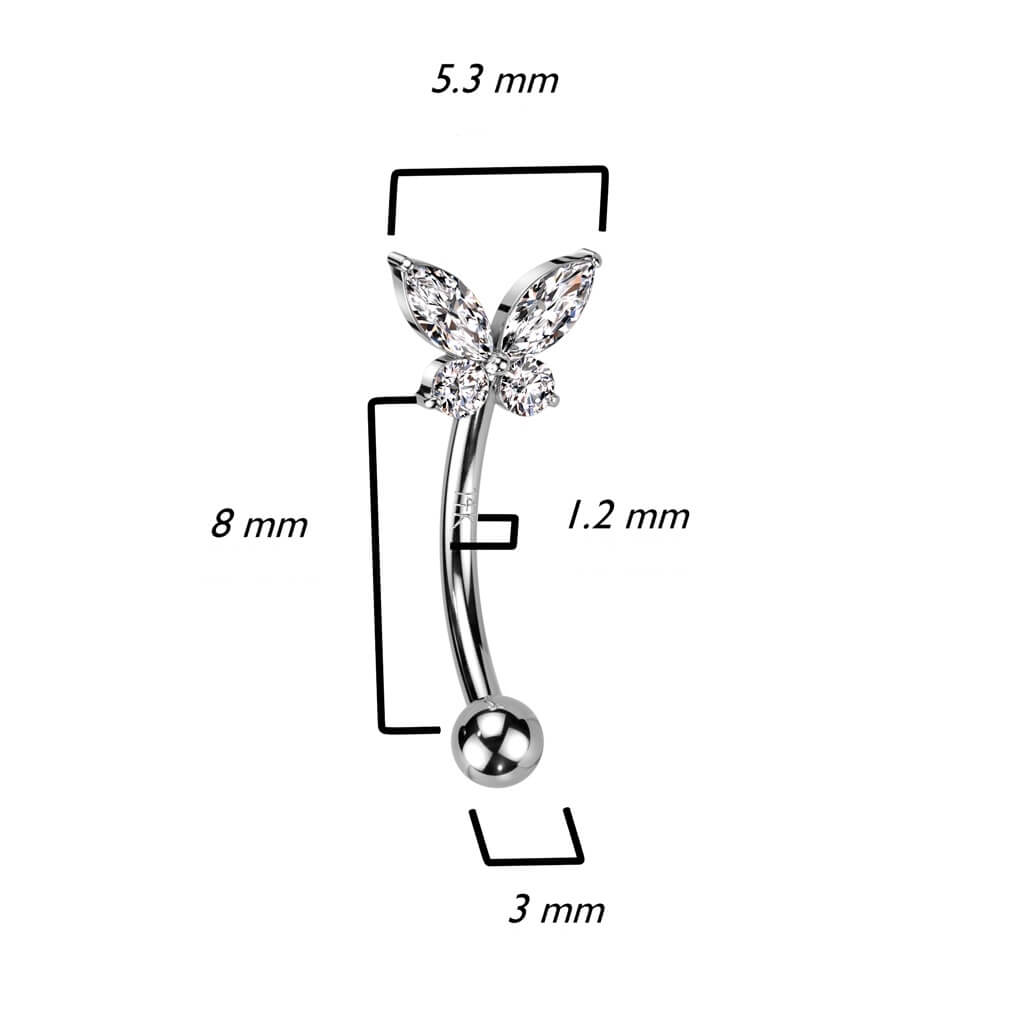 14 Karat Gold Augenbrauenpiercing Schmetterling Zirkonia