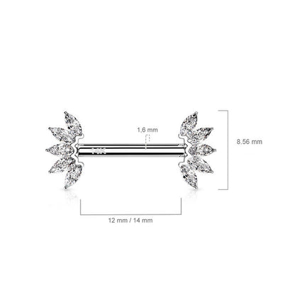 Or 14kt Téton Marquise 5 Zircone Enfoncer