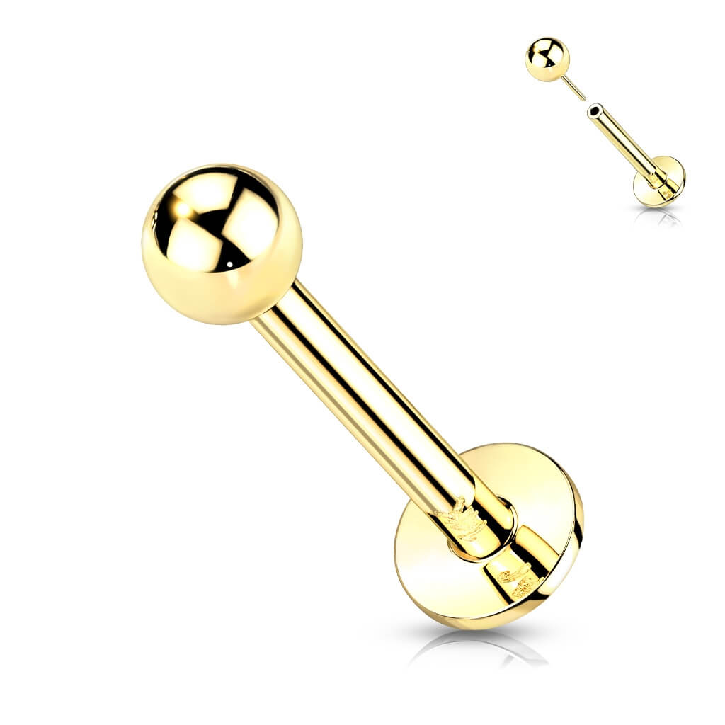 Solid Gold 14 Carat Labret Ball Push-In