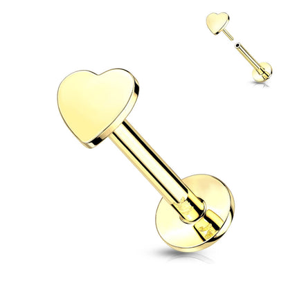 Solid Gold 14 Carat Labret Heart Flat Push-In