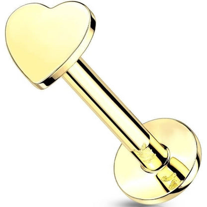 Solid Gold 14 Carat Labret Heart Flat Push-In