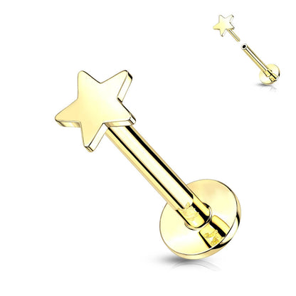 Oro 14kt Estrella plana Push In Labret