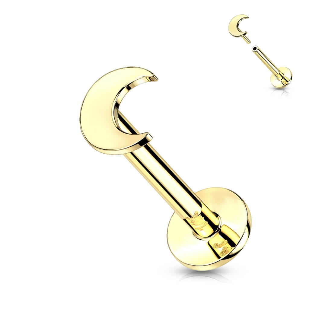 Oro 14 kt Labret Luna piatta Push-In