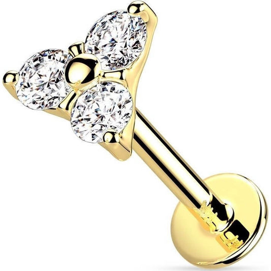 Or 14kt Labret Triangle Zircone Enfoncer