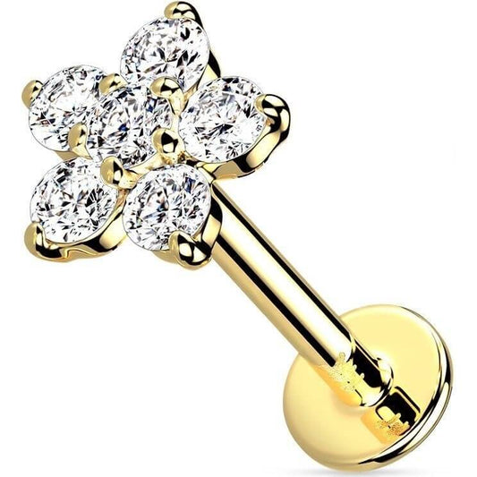 14 Karat Gold Labret Blume Zirkonia Gelbgold Weißgold Push-In