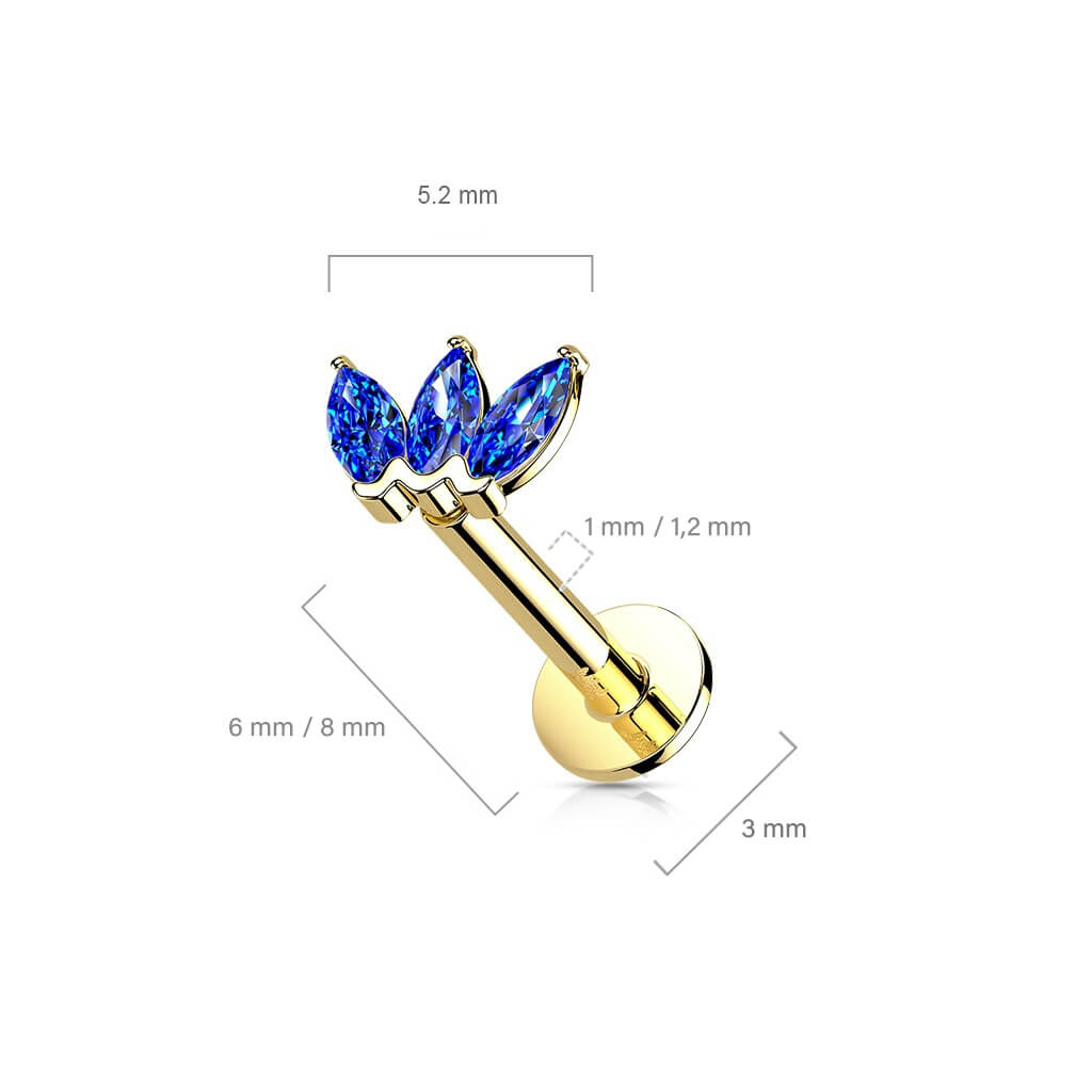 Or 14kt Labret Marquise 3 Zircone Enfoncer