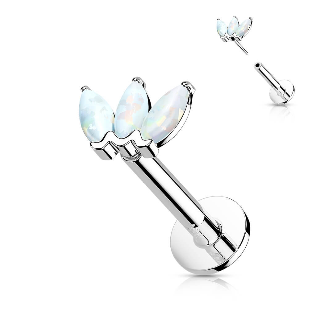 Or 14kt Labret Marquise 3 Opale Enfoncer