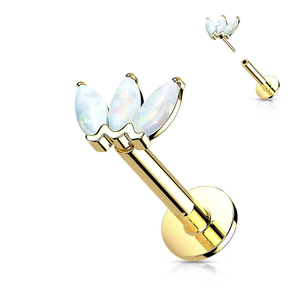 Or 14kt Labret Marquise 3 Opale Enfoncer