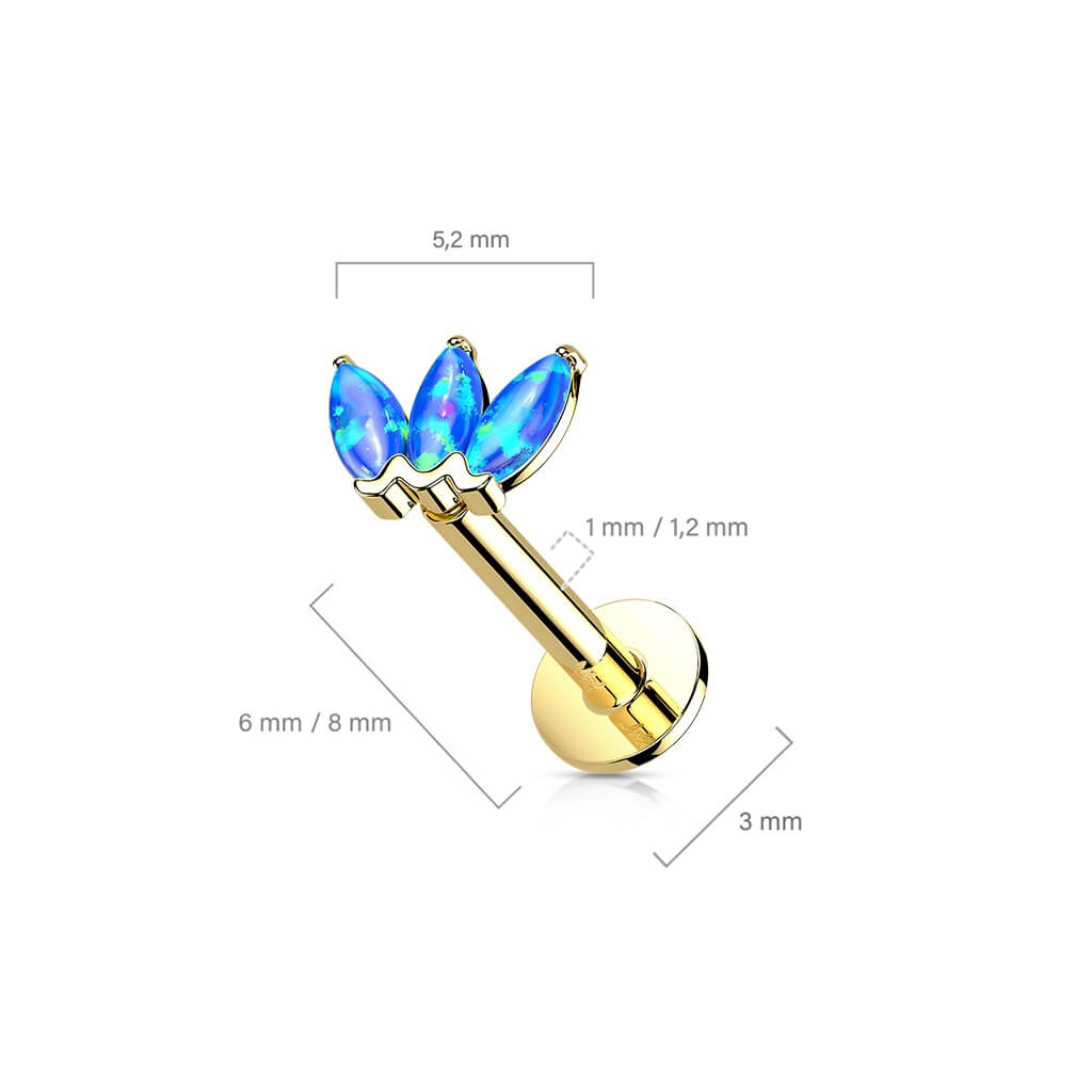 Or 14kt Labret Marquise 3 Opale Enfoncer