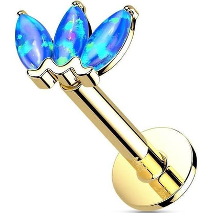 Oro 14 kt Labret Marquise 3 opali  Push-In