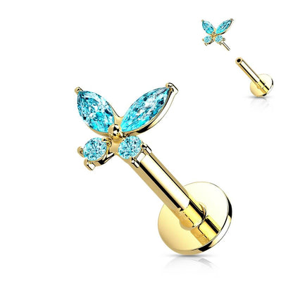 Oro 14 kt Labret Farfalla di Zirconi  Push-In