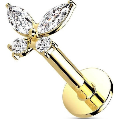 Or 14kt Labret Papillon Zircone Enfoncer