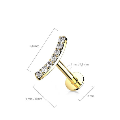 Oro 14kt Barra curva de Circonita Push In Labret