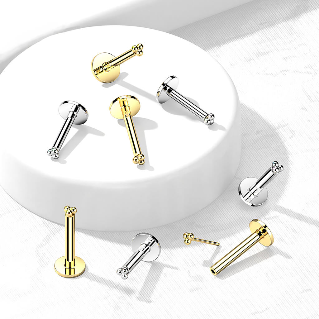 14 Karat Gold Labret Dreieck Kugel Gelbgold Weißgold Push-In