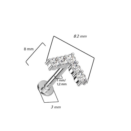 Oro 14 kt Labret Zirconi a forma di L  Push-In