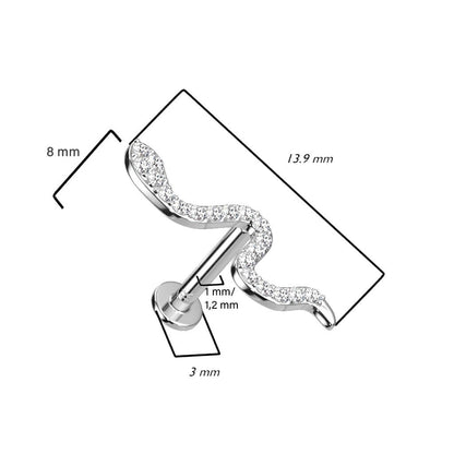 Solid Gold 14 Carat Labret Snake Zirconia Push-In