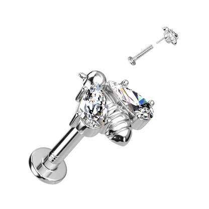 Or 14kt Labret Abeille Zircone Enfoncer