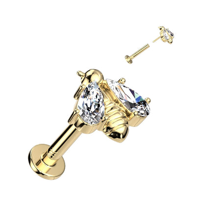 Or 14kt Labret Abeille Zircone Enfoncer