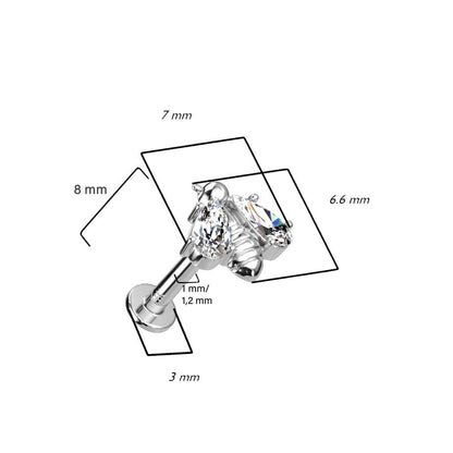 Złoto 585 labret pszczoła cyrkonia push-in