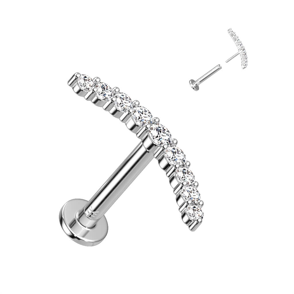 Oro 14 kt Labret Barra curva di zirconi Push-In