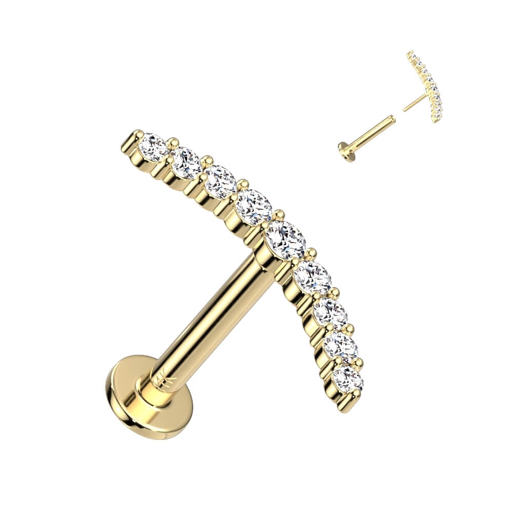 Oro 14 kt Labret Barra curva di zirconi Push-In