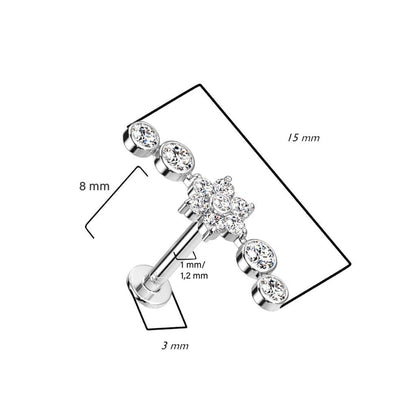 Or 14kt Labret Fleur Zircone Enfoncer