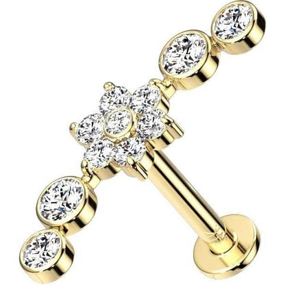 14 Karat Gold Labret Blume Zirkonia Gelbgold Weißgold Push-In