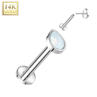 Oro 14kt Gota de Ópalo Push In Labret