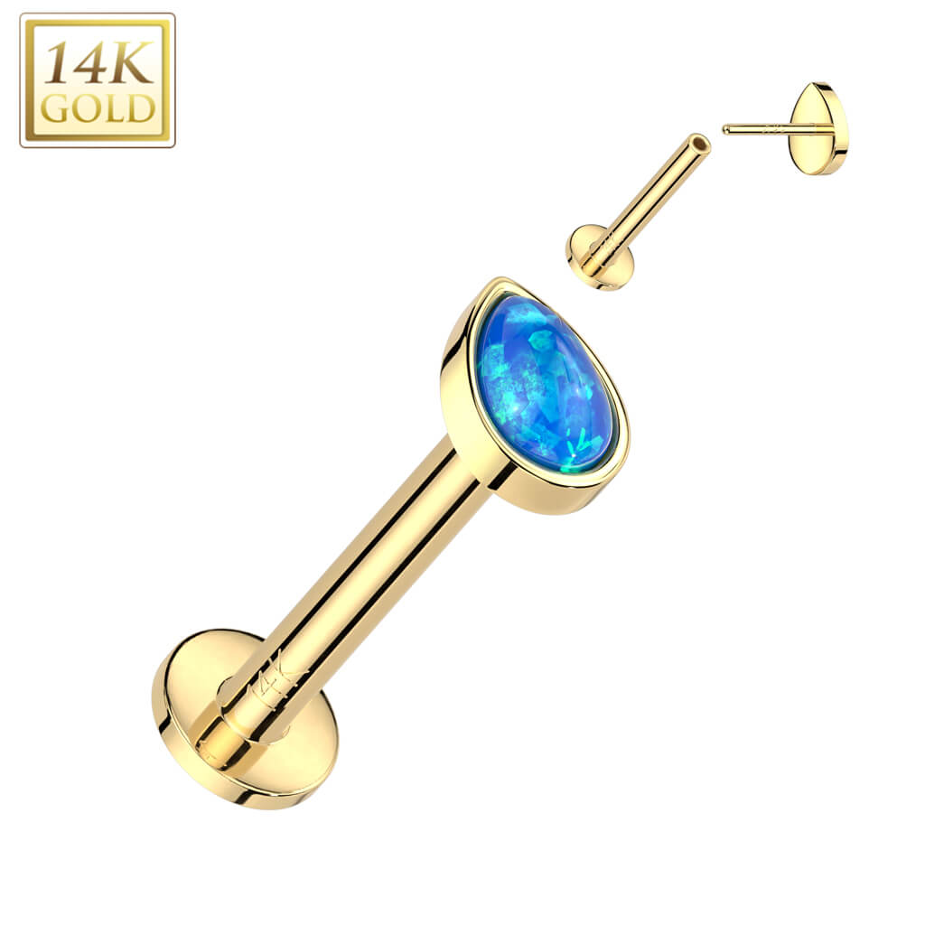 14 Karat Gold Labret Tropfen Opal Push-In