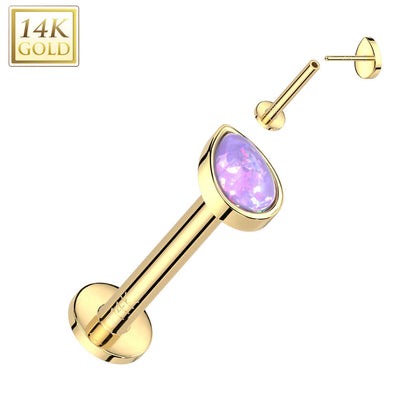 14 Karat Gold Labret Tropfen Opal Push-In