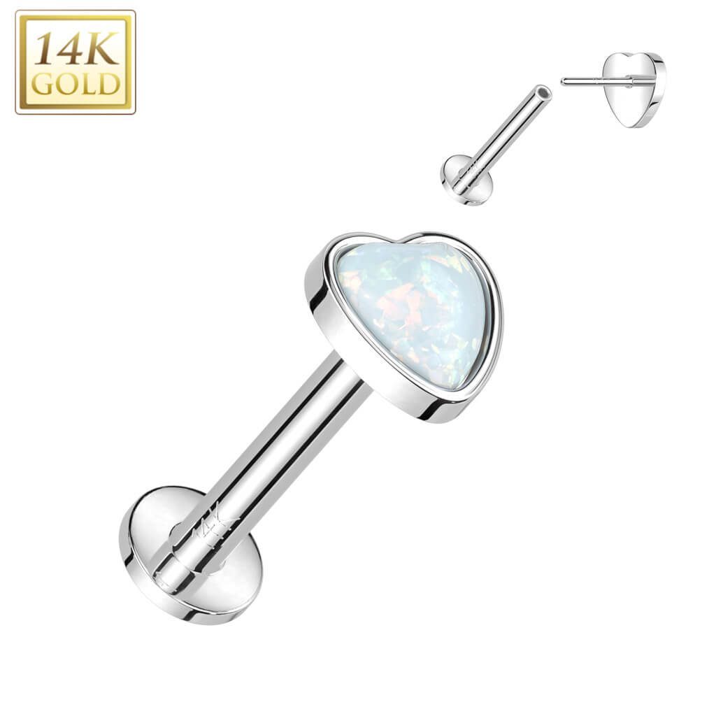 Oro 14kt Corazón de Ópalo Push In Labret