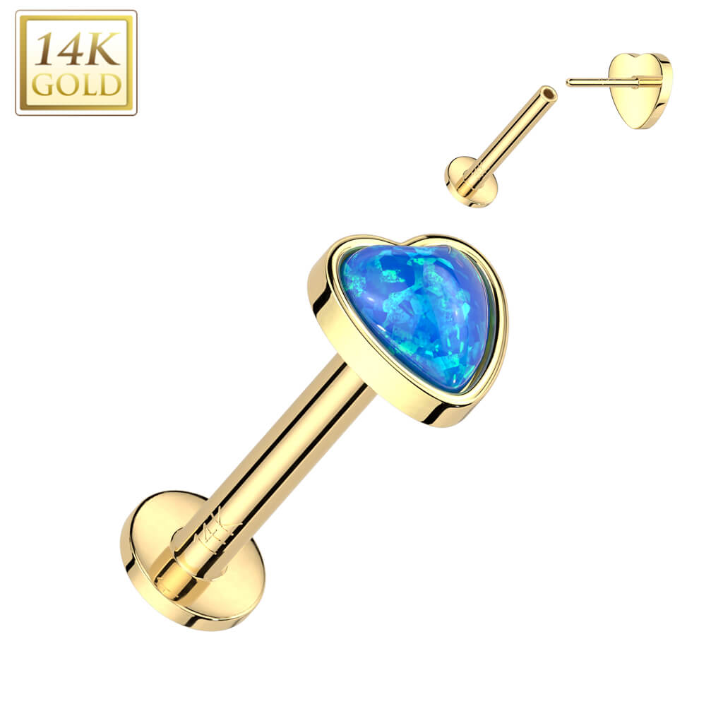 Solid Gold 14 Carat Labret Heart Opal Push-In