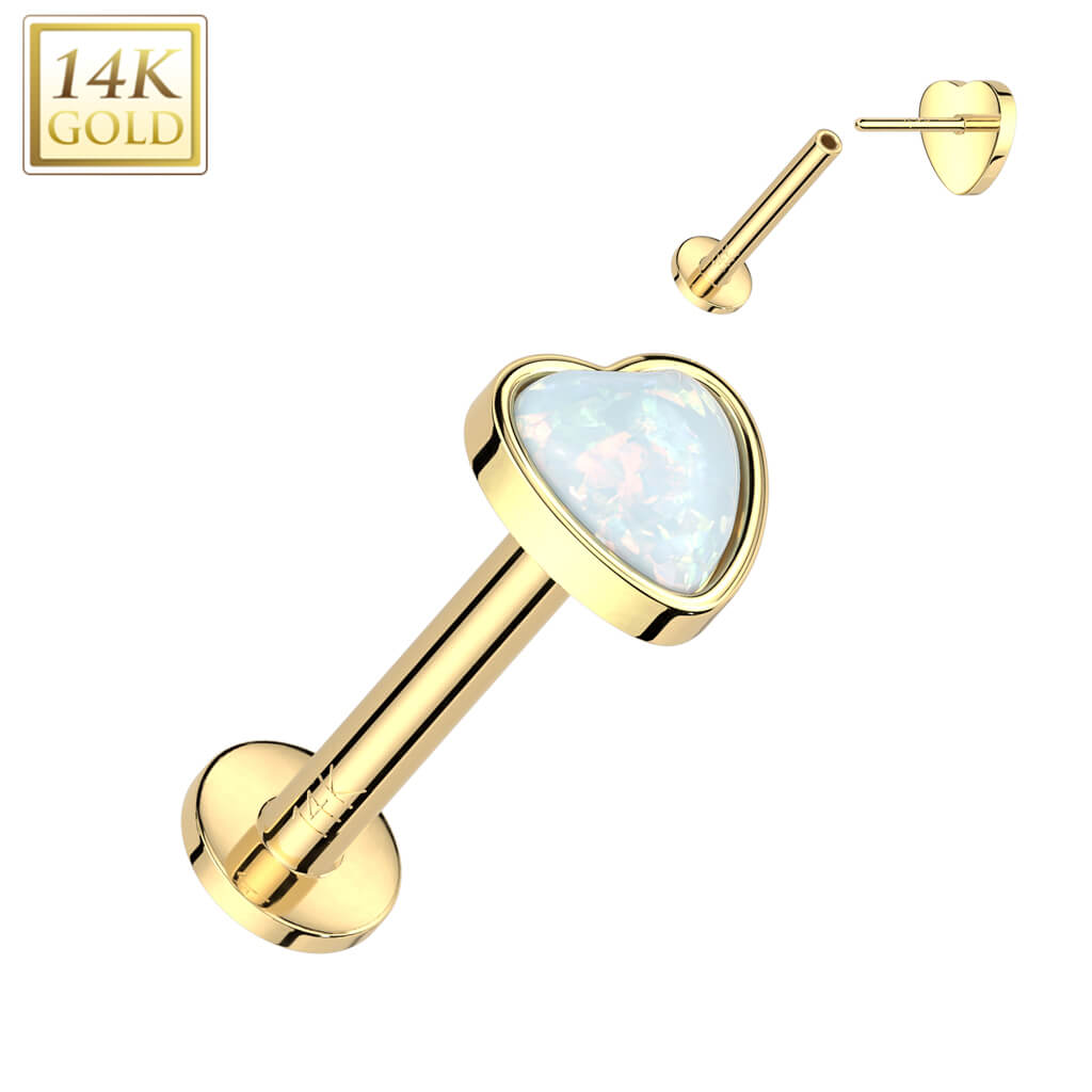 Oro 14kt Corazón de Ópalo Push In Labret