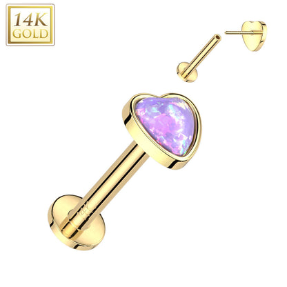 Oro 14kt Corazón de Ópalo Push In Labret