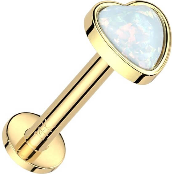 Oro 14 kt Labret Cuore Opale Push-In